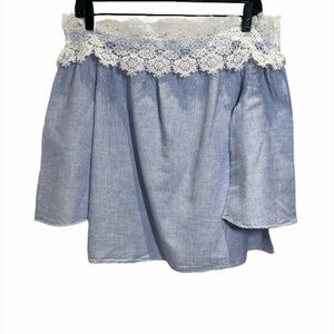 Zara off shoulder blue stripe blouse